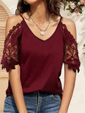 Cold Shoulder Lace Sleeve Blouse - Trendsi - Flyclothing LLC