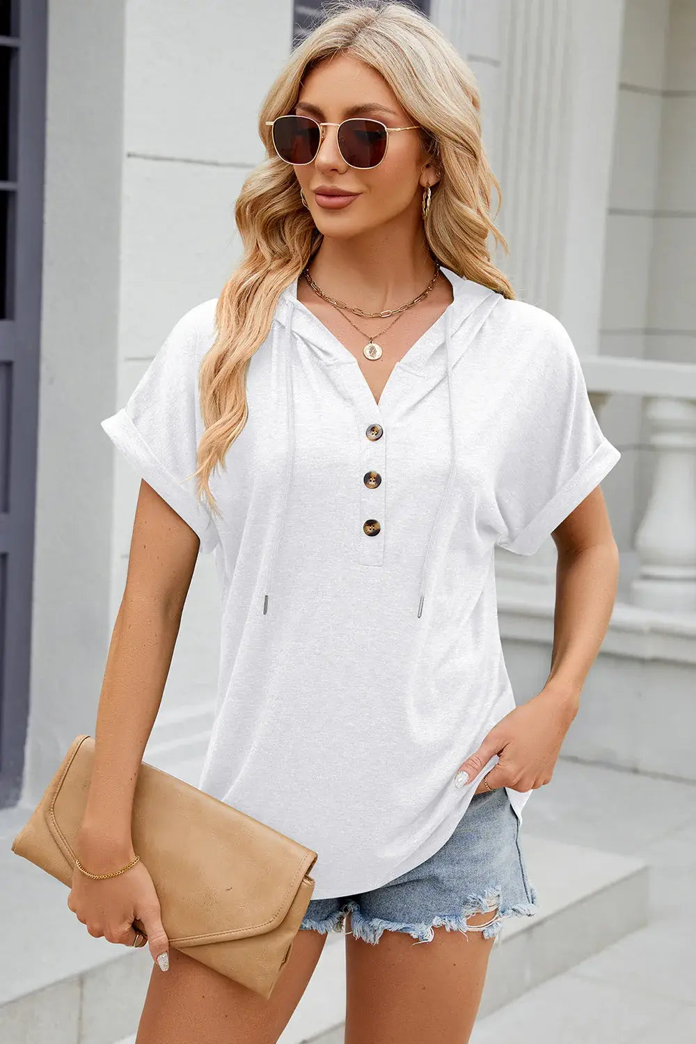Florira Hooded Short Sleeve T-Shirt - Trendsi - Flyclothing LLC