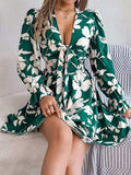 Tied Ruffled Printed Long Sleeve Dress - Trendsi - Flyclothing LLC
