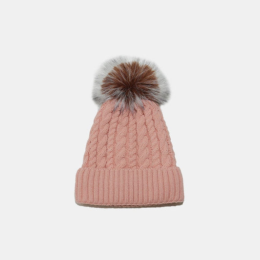 Cable Knit Winter Hat with Pompom - Trendsi