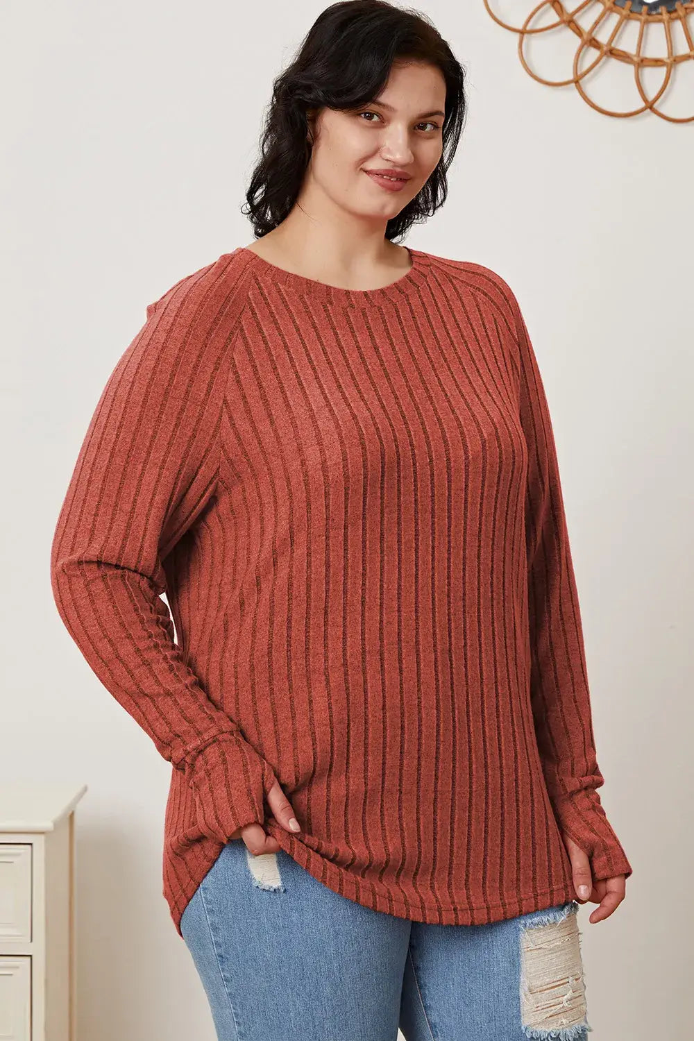 Basic Bae Full Size Ribbed Thumbhole Sleeve T-Shirt - ShopBasicbae - Flyclothing LLC
