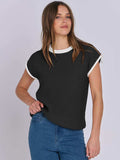 Mandy Contrast Round Neck Cap Sleeve Sweater - Trendsi - Flyclothing LLC