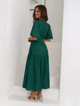 Tiered Surplice Half Sleeve Midi Dress - Trendsi - Flyclothing LLC