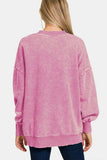 Zenana High-Low Acid Wash Fleece Sweatshirt - Trendsi - Flyclothing LLC