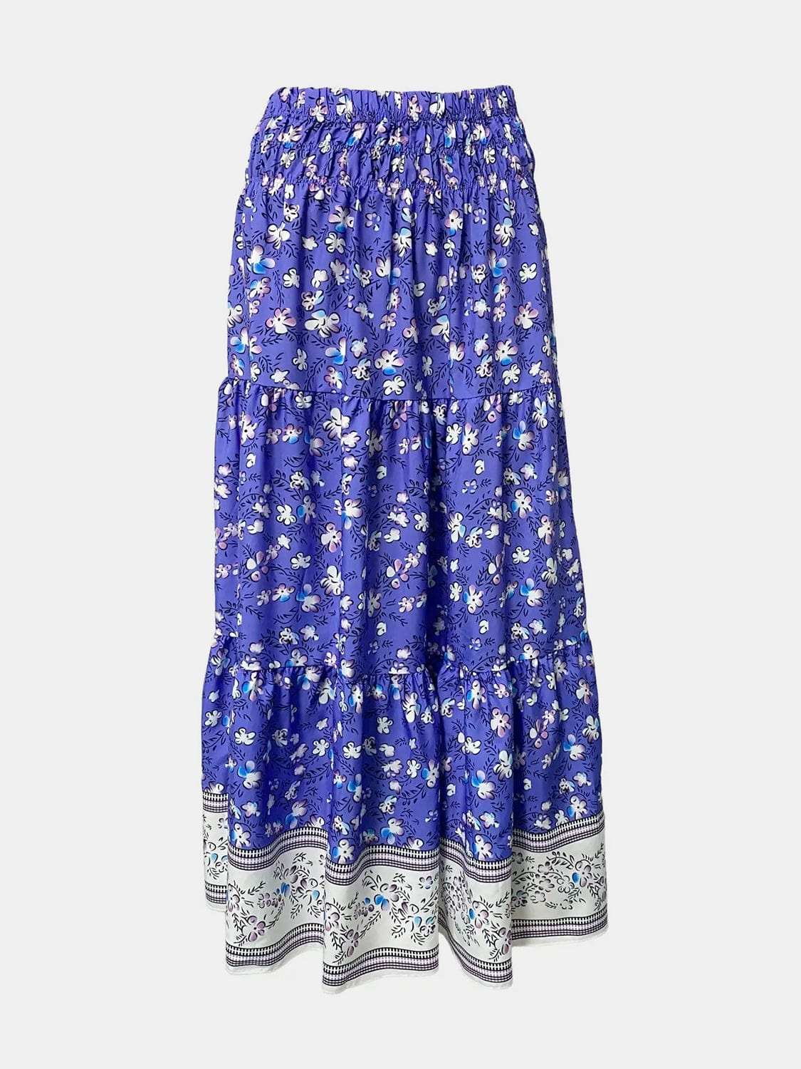 Full Size Tiered Printed Elastic Waist Skirt - Trendsi - Flyclothing LLC