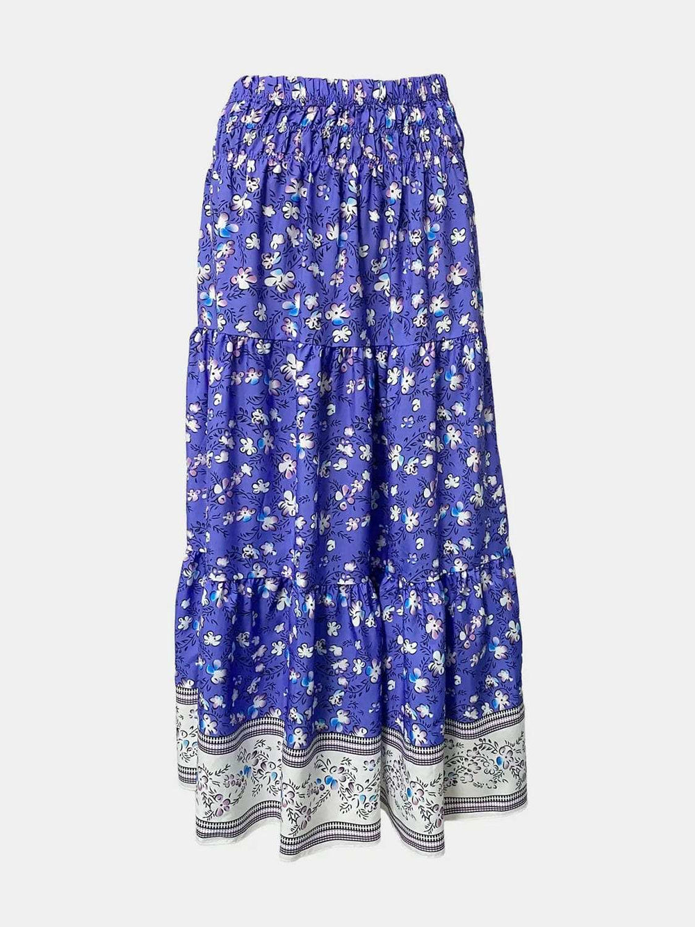 Full Size Tiered Printed Elastic Waist Skirt - Trendsi - Flyclothing LLC