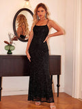 Sequin Square Neck Maxi Cami Dress - Trendsi