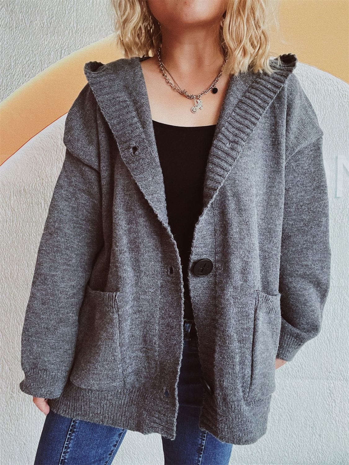 Dropped Shoulder Long Sleeve Hooded Cardigan - Trendsi