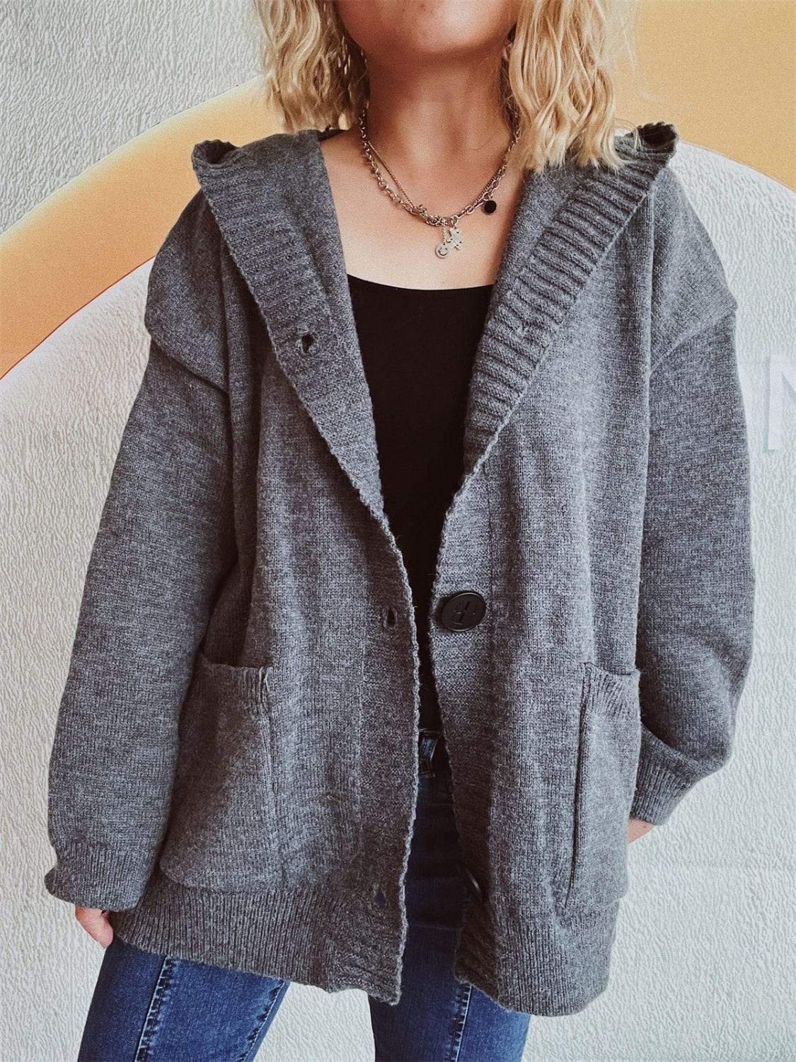 Dropped Shoulder Long Sleeve Hooded Cardigan - Trendsi - Flyclothing LLC