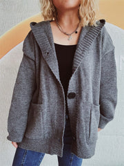 Dropped Shoulder Long Sleeve Hooded Cardigan - Trendsi
