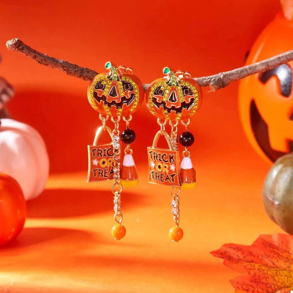 Halloween Rhinestone Pumpkin Drop Earrings - Trendsi - Flyclothing LLC