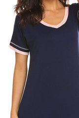 Contrast Trim Short Sleeve Lounge Dress - Trendsi - Flyclothing LLC