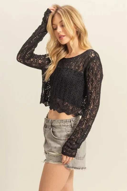 HYFVE Crochet Round Neck Cropped Knit Cover Up - Trendsi - Flyclothing LLC
