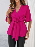 Devine Tied Front Peplum Blouse - Trendsi - Flyclothing LLC