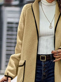Full Size Contrast Trim Long Sleeve Coat with Pockets - Trendsi