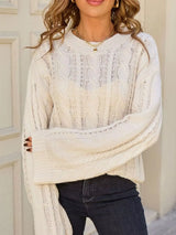 Cable Knit Long Sleeve Sweater - Trendsi - Flyclothing LLC