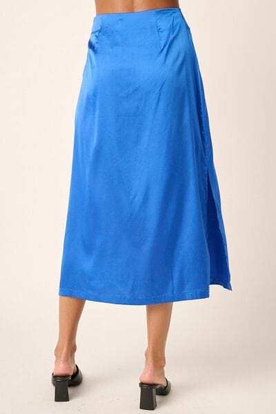 Mittoshop Side Slit Satin Midi Skirt - Trendsi - Flyclothing LLC