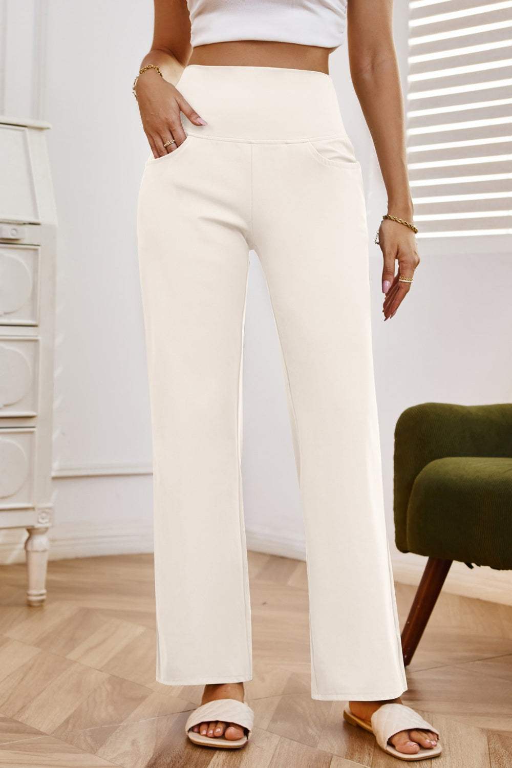 High Waist Wide Leg Pants with Pockets - Trendsi - Flyclothing LLC