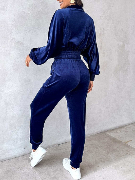 Zip Up Long Sleeve Cropped Top and Joggers Set - Trendsi - Flyclothing LLC