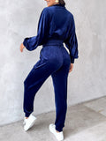 Zip Up Long Sleeve Cropped Top and Joggers Set - Trendsi
