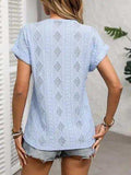 Openwork V-Neck Short Sleeve T-Shirt - Trendsi - Flyclothing LLC