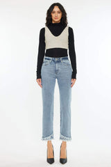 Kancan Raw Hem High Rise Straight Jeans - Trendsi - Flyclothing LLC