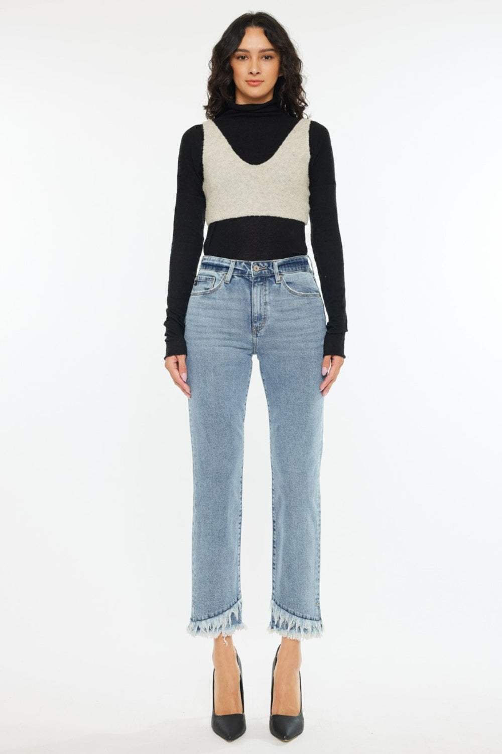Kancan Raw Hem High Rise Straight Jeans - Trendsi - Flyclothing LLC