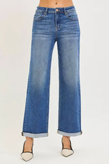 RISEN Full Size High Rise Relaxed Fit Ankle Straight Cuff Jeans Plus Size - Trendsi - Flyclothing LLC