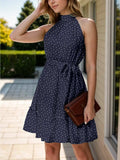 Tied Polka Dot Grecian Sleeveless Dress - Trendsi - Flyclothing LLC