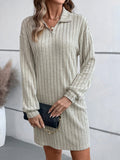 Ribbed Collared Neck Long Sleeve Dress - Trendsi
