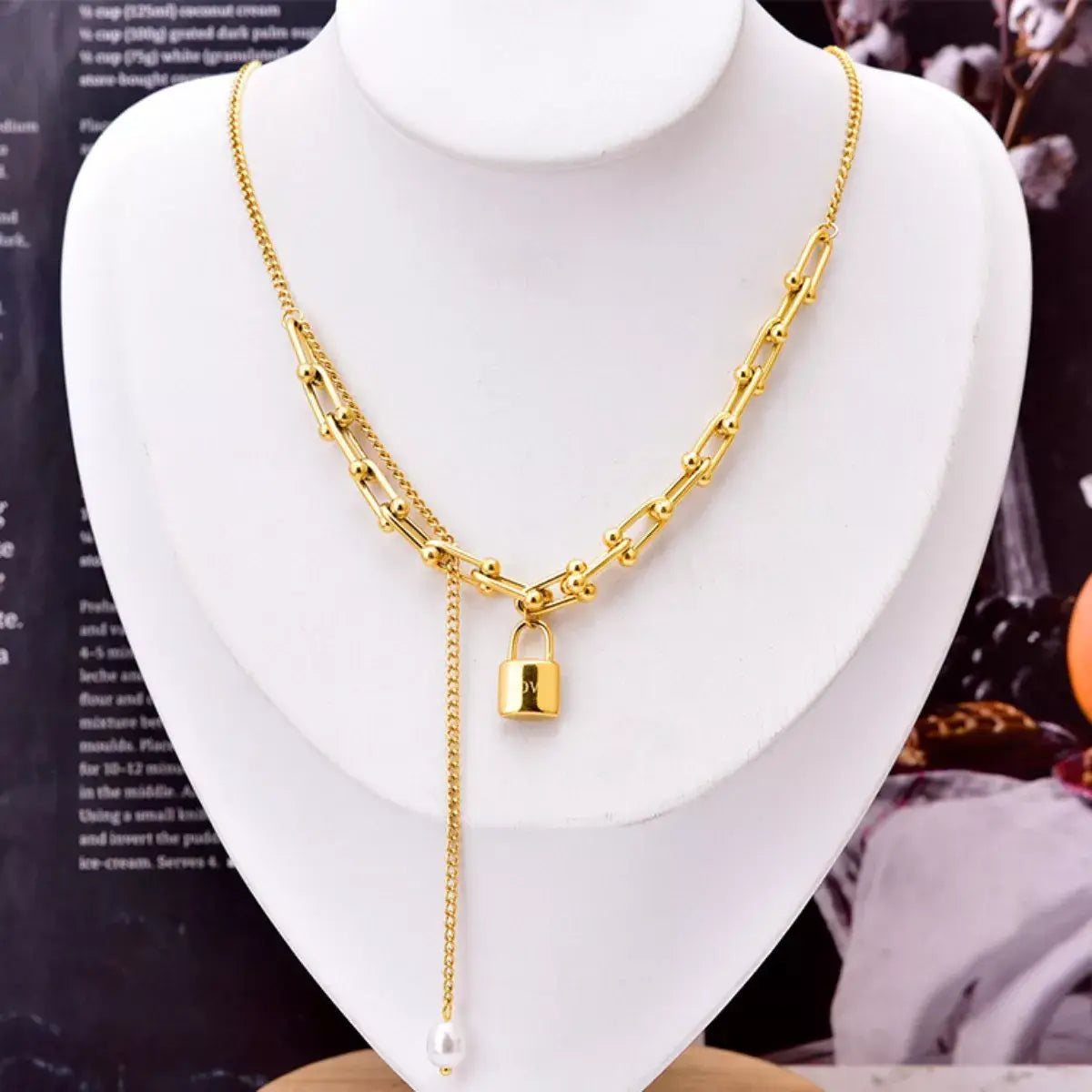 18K Gold-Plated Lock Pendant Necklace - Trendsi - Flyclothing LLC