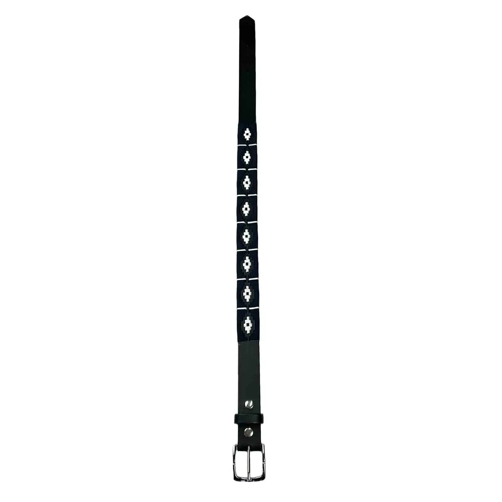 Black Leather Western Belt with Navy Polo Embroidery - Rockmount Ranch Wear - Flyclothing LLC