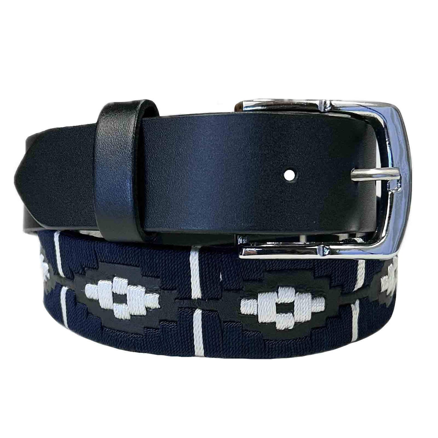 Black Leather Western Belt with Navy Polo Embroidery - Rockmount Ranch Wear - Flyclothing LLC