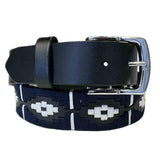 Black Leather Western Belt with Navy Polo Embroidery - Rockmount Ranch Wear - Flyclothing LLC