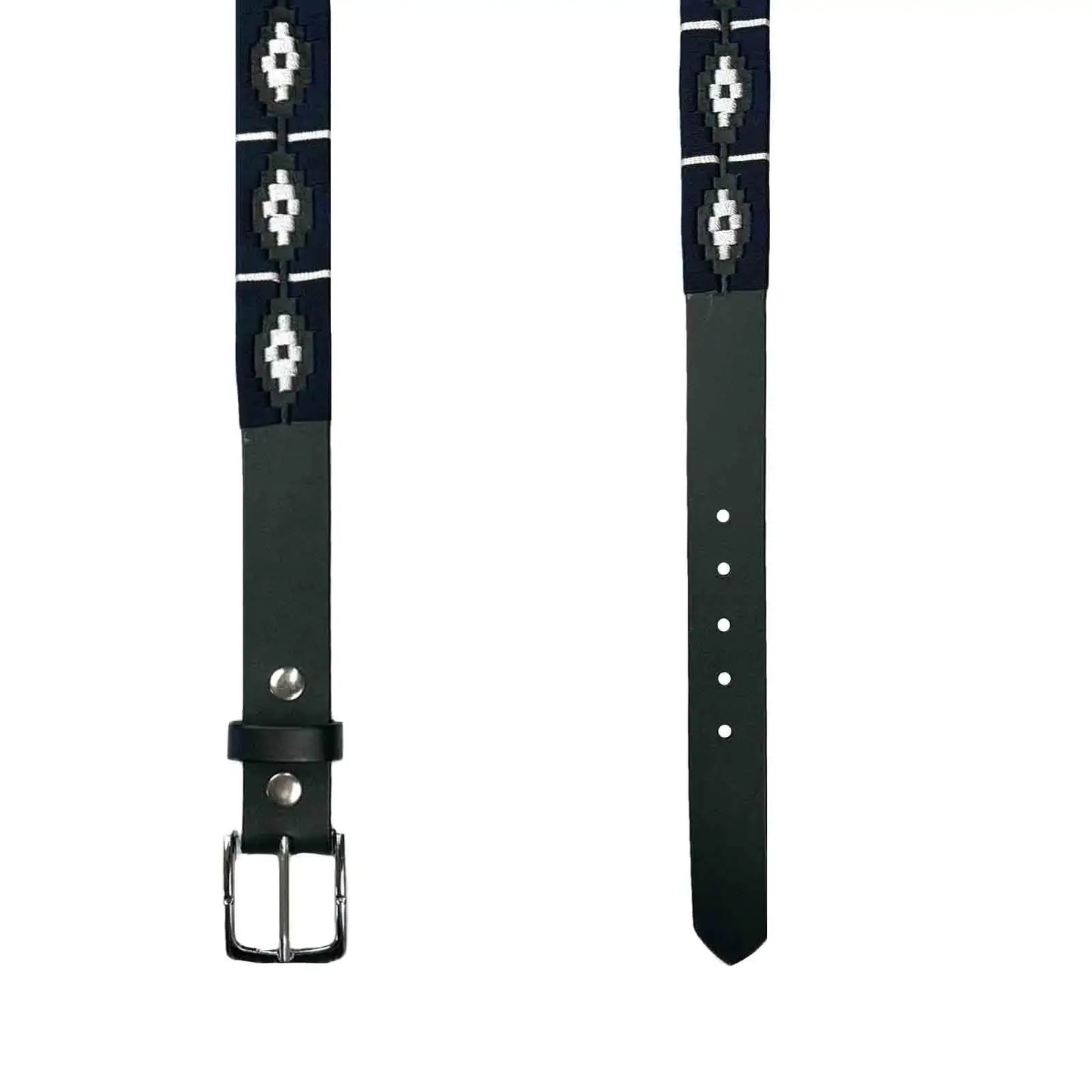 Black Leather Western Belt with Navy Polo Embroidery - Rockmount Ranch Wear - Flyclothing LLC
