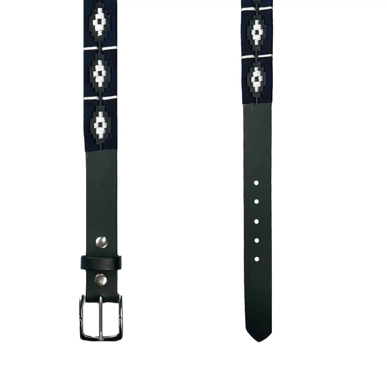 Black Leather Western Belt with Navy Polo Embroidery - Rockmount Ranch Wear - Flyclothing LLC