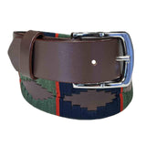 Brown Leather Western Belt with Blue & Green Embroidery - Rockmount Ranch Wear - Flyclothing LLC