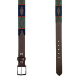 Brown Leather Western Belt with Blue & Green Embroidery - Rockmount Ranch Wear - Flyclothing LLC