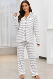 Striped V-Neck Long Sleeve Top and Pants Lounge Set - Trendsi