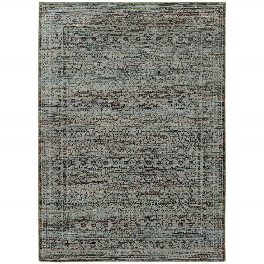 10' X 13' Blue Green Oriental Power Loom Area Rug