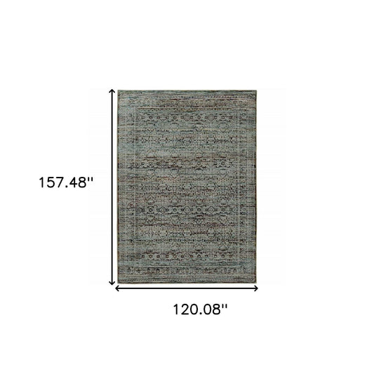 10' X 13' Blue Green Oriental Power Loom Area Rug - Homeroots - Flyclothing LLC