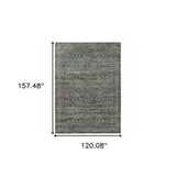 10' X 13' Blue Green Oriental Power Loom Area Rug