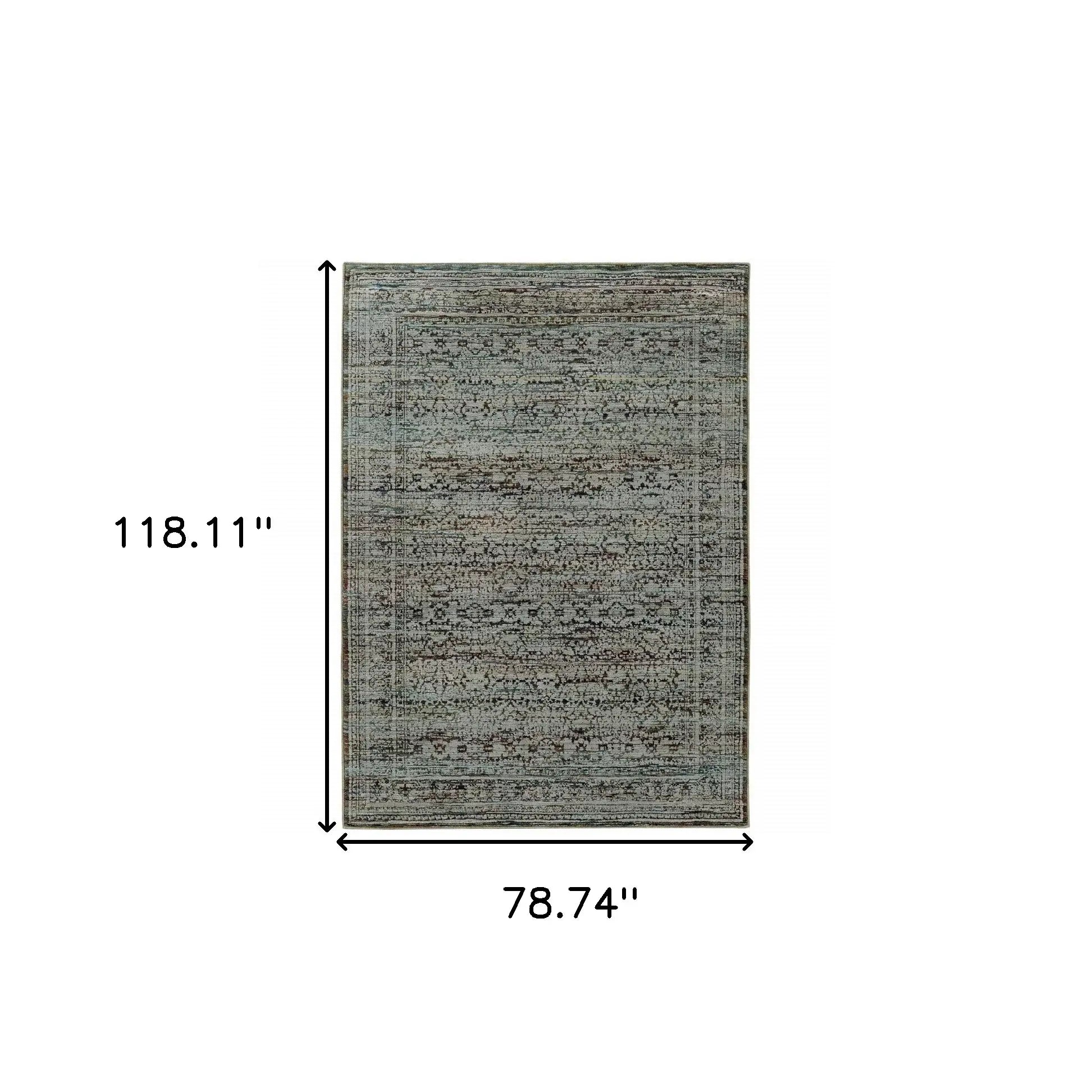 7' X 10' Blue Green Oriental Power Loom Area Rug - Homeroots - Flyclothing LLC