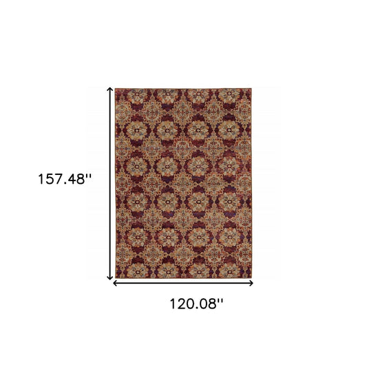 10' X 13' Red and Gold Oriental Power Loom Area Rug - Homeroots - Flyclothing LLC