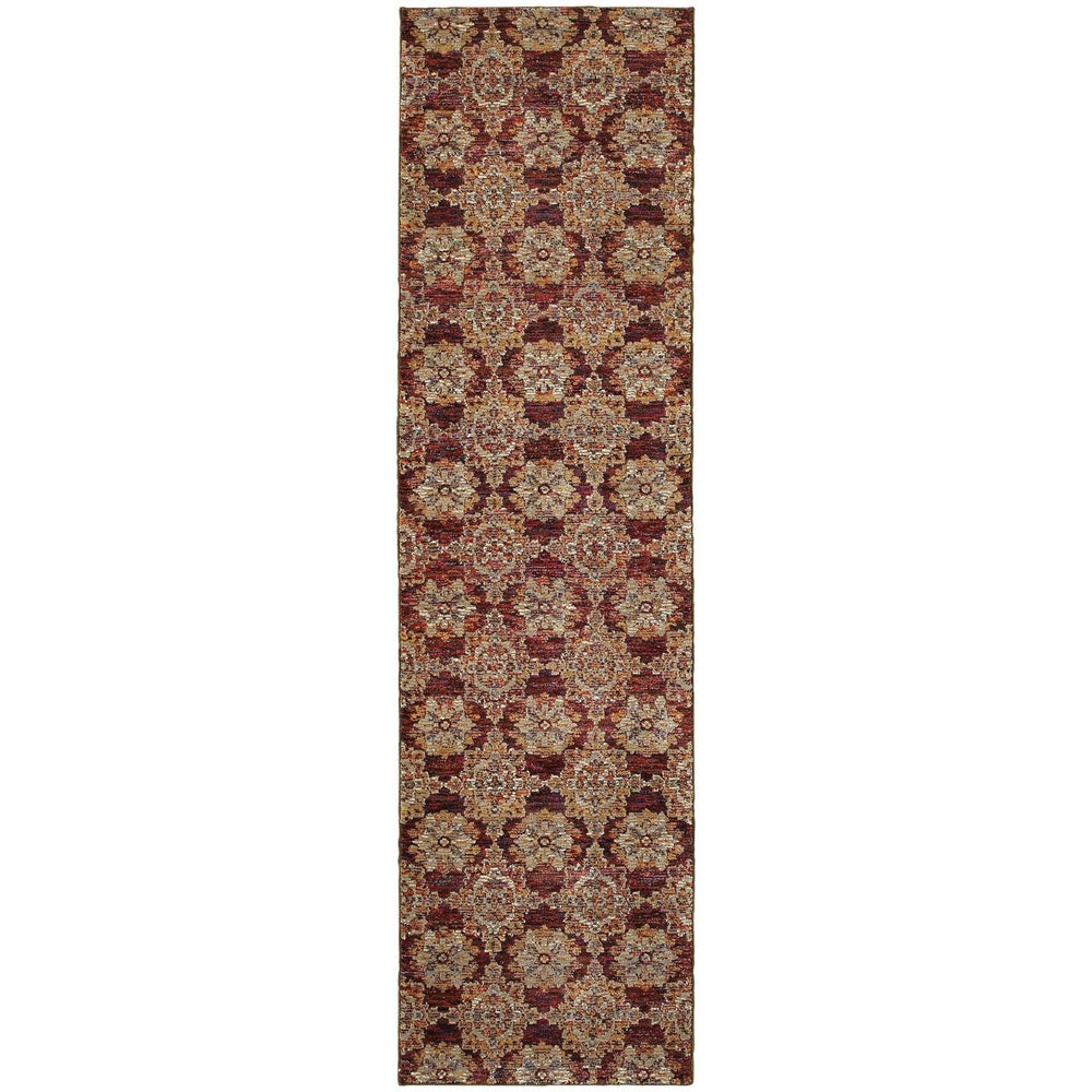 8' Runner Red and Gold Oriental Power Loom Runner Rug - Homeroots - Flyclothing LLC