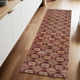 8' Runner Red and Gold Oriental Power Loom Runner Rug - Homeroots