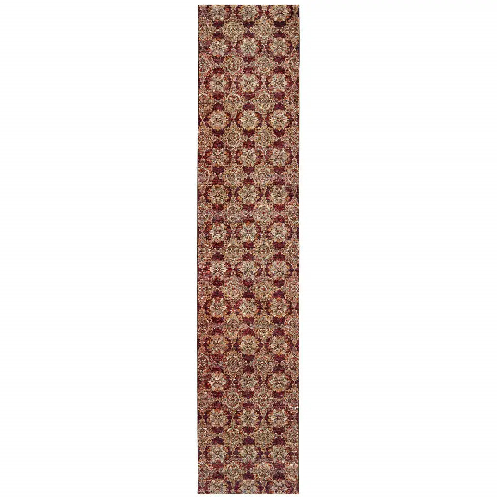 12' Runner Red and Gold Oriental Power Loom Runner Rug - Homeroots - Flyclothing LLC
