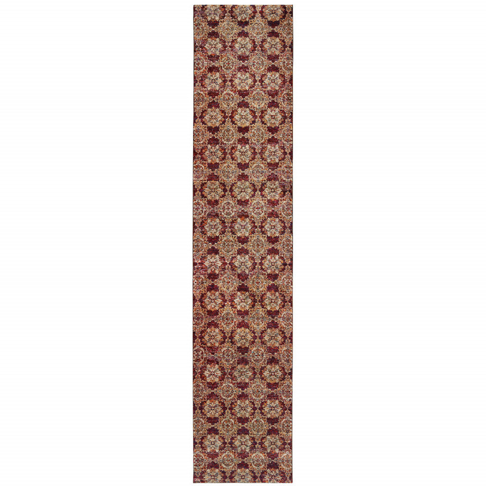 12' Runner Red and Gold Oriental Power Loom Runner Rug