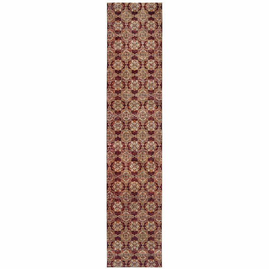 12' Runner Red and Gold Oriental Power Loom Runner Rug - Homeroots - Flyclothing LLC