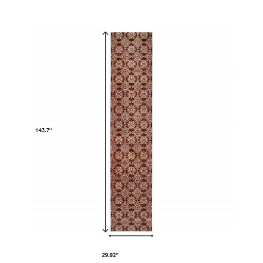 12' Runner Red and Gold Oriental Power Loom Runner Rug - Homeroots - Flyclothing LLC